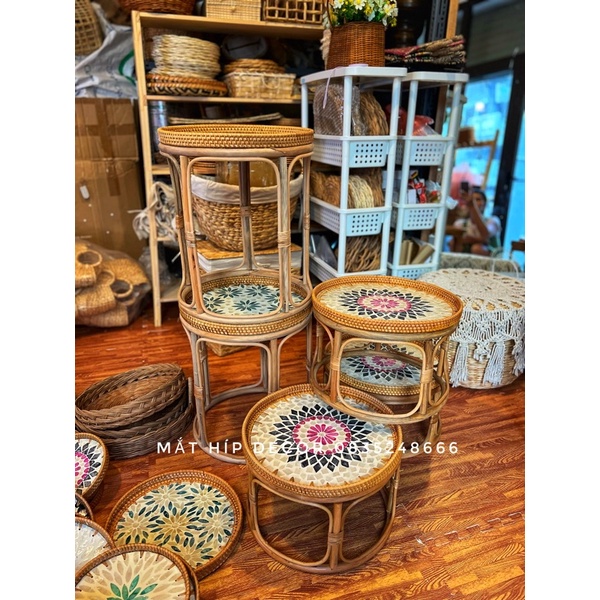 Bàn mây chân gỗ để trang trí, làm bàn trà và làm bàn để đồ giao mặt bàn ngẫu nhiên