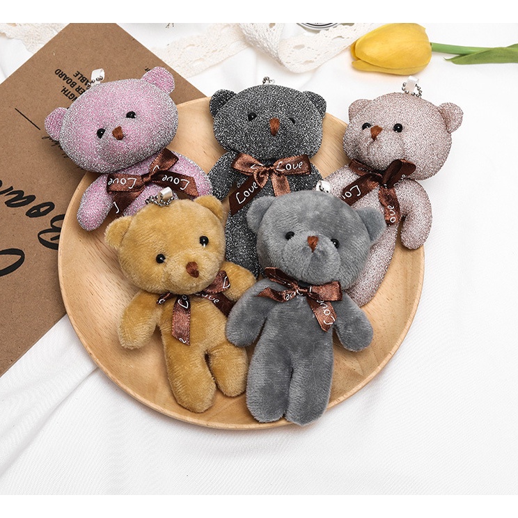 Gấu bông Teddy Đeo Nơ Móc Khóa cực xinh phụ kiện Treo Balo, Túi Xách, Chìa Khóa (11.5cm)
