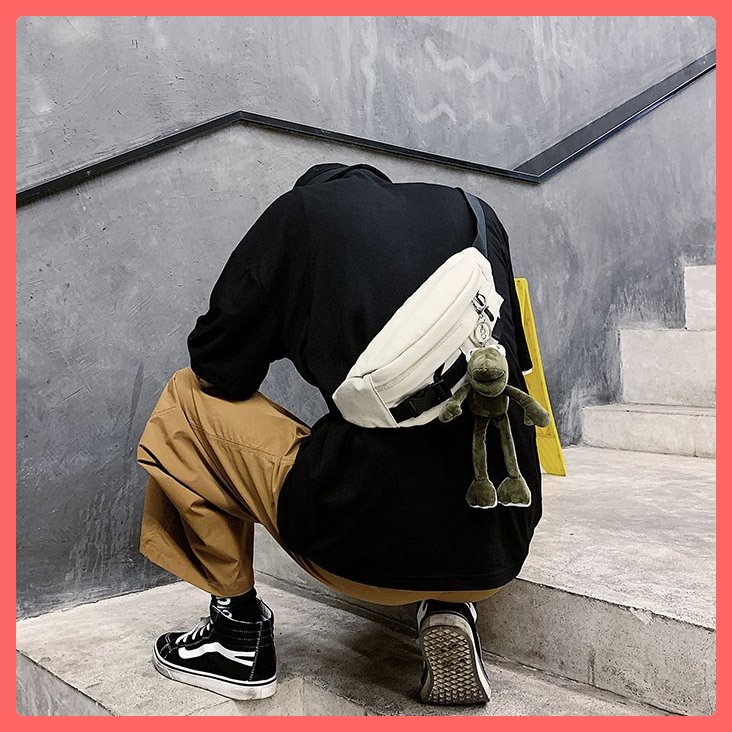 Túi chéo bao tử khuy cài Streetwear cá tính vải bố kèm túi con học sinh sinh viên
