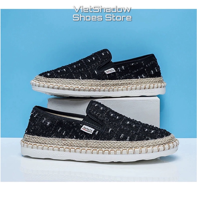 Slip on nam - Giày lười vải bò mài 2 màu đen và xanh denim - Mã 895