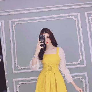 ĐẦM XÒE PHỐI TAY LƯỚI THẮT DÂY EO