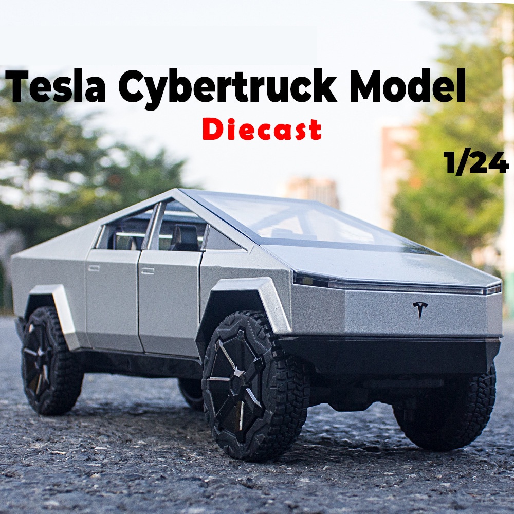 Mô Hình Xe Tesla Cybertruck XHD 1:24 ô tô mini đồ chơi kim loại Cyber Truck mở được cửa, có đèn âm thanh, tự đánh lái