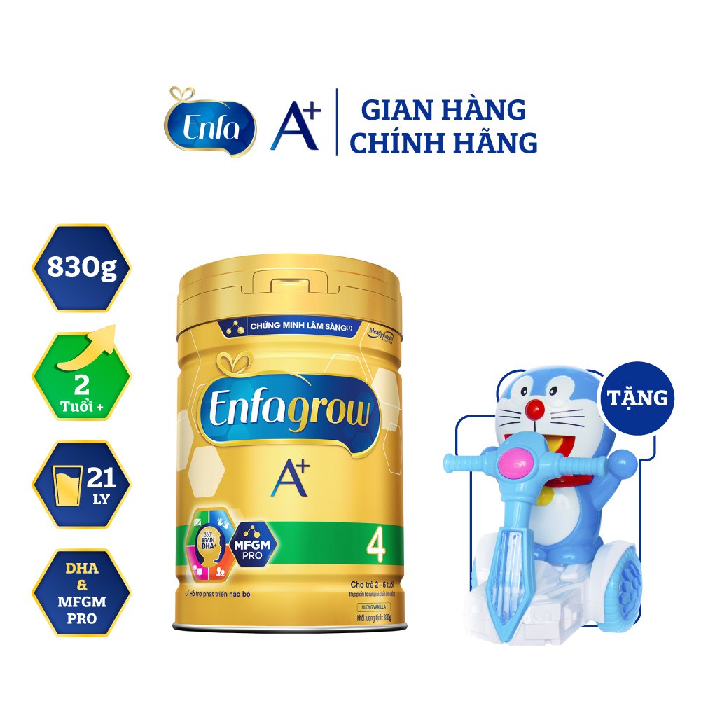 [Tặng Đồ Chơi Xe Moto Mini Dùng Pin] Sữa Bột Enfagrow A+ 4 Với DHA Và MFGM Cho Trẻ Từ 2-6 Tuổi – Lon 830g