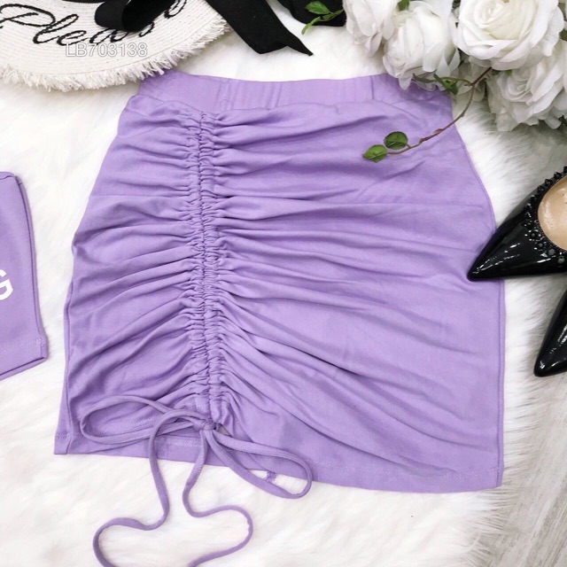 Set áo thun croptop chữ 2 dây + chân váy rút dây