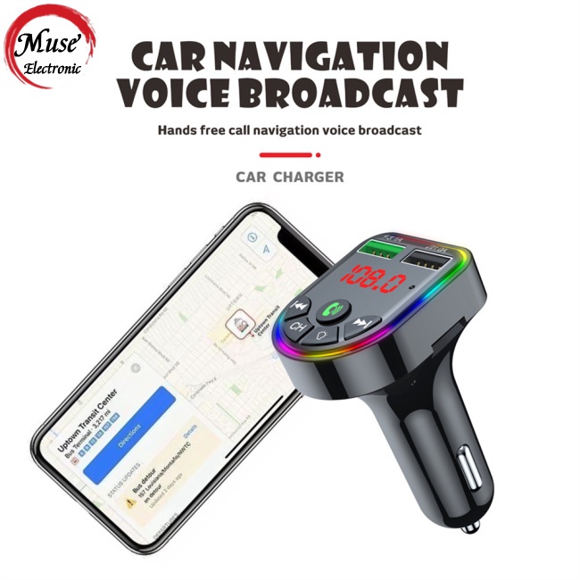 Thiết Bị Thu Phát Bluetooth 5.0 Fm Mp3 Không Dây Hai Cổng Usb Sạc Nhanh Dùng Trong Xe Hơi