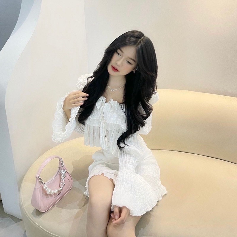 SET ÁO + VÁY TRẮNG XỐP CỔ VUÔNG BÁNH BÈO, DỄ THƯƠNG, KỶ YẾU, SINH NHẬT, ĐI TIỆC CƯỚI, CHƠI, TIỂU THƯ