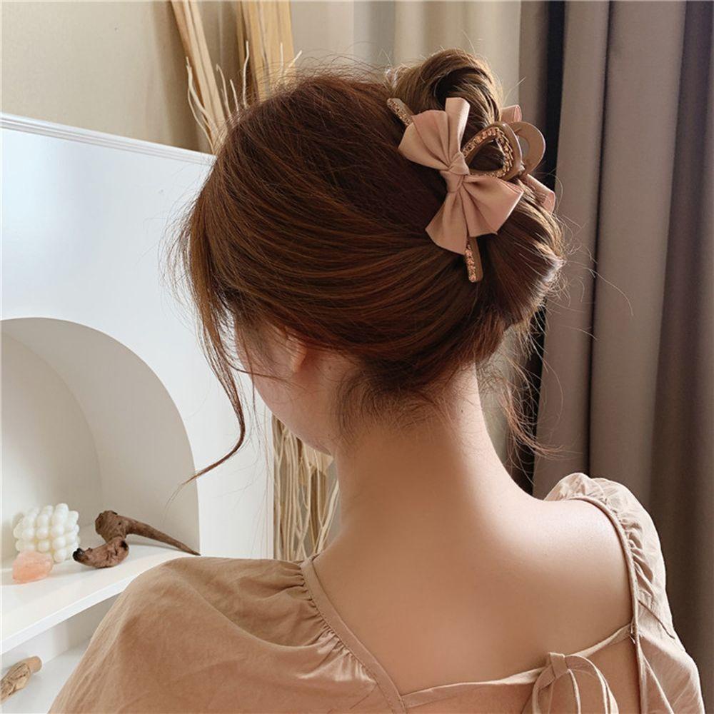 CACTU Kẹp Tóc Cá Mập Màu Đen / Kaki Đính Nơ Xinh Xắn Thời Trang