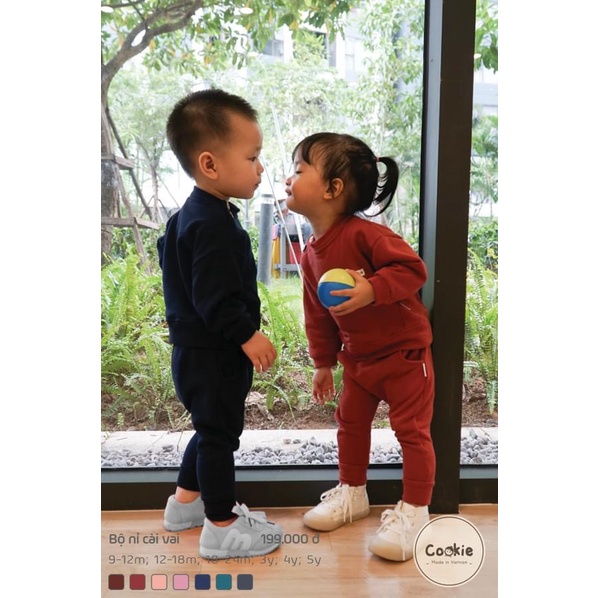 Cookie bộ nỉ dày dài tay cài vai cánh dơi cho bé