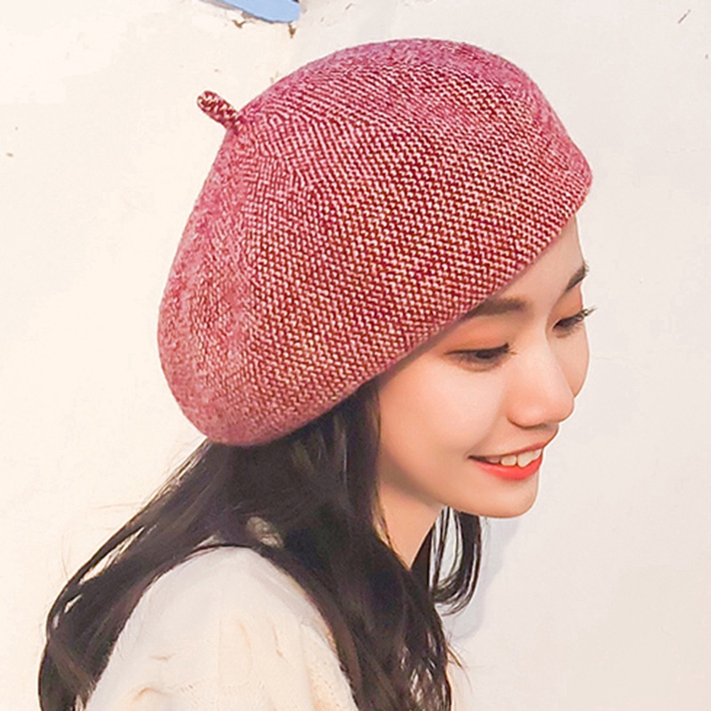 Warm and trendy simple knitted beret hat