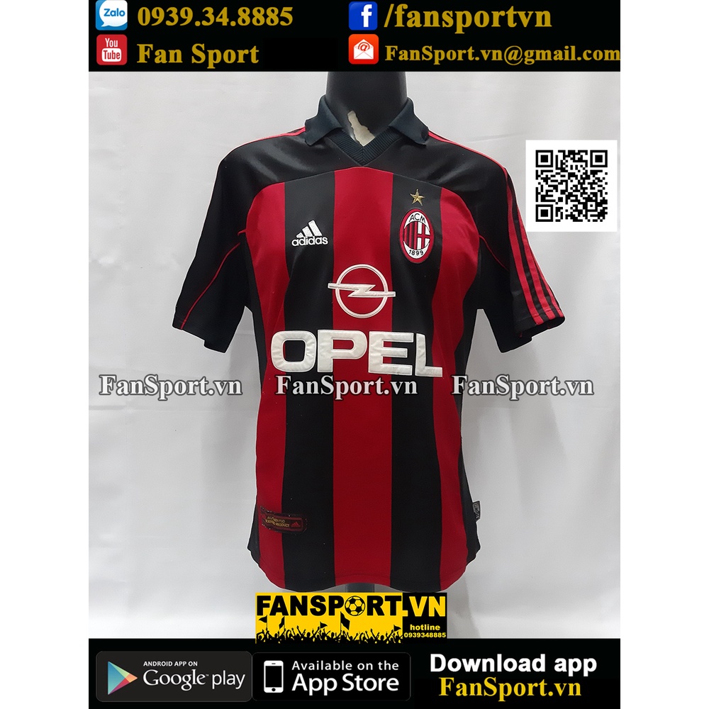 Áo đấu bóng đá AC Milan 2000-2001-2002 home shirt jersey red 683548 Adidas