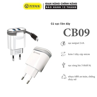 Củ Sạc Liền Dây 2 Cổng USB TITAN CB09