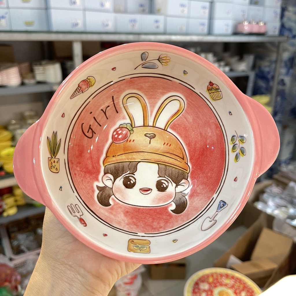 Bát Ăn Cơm Hoạt Hình 2 Tai Bát Đĩa Sứ Chén Dĩa Dễ Thương Bát Ăn Dặm Cho Bé