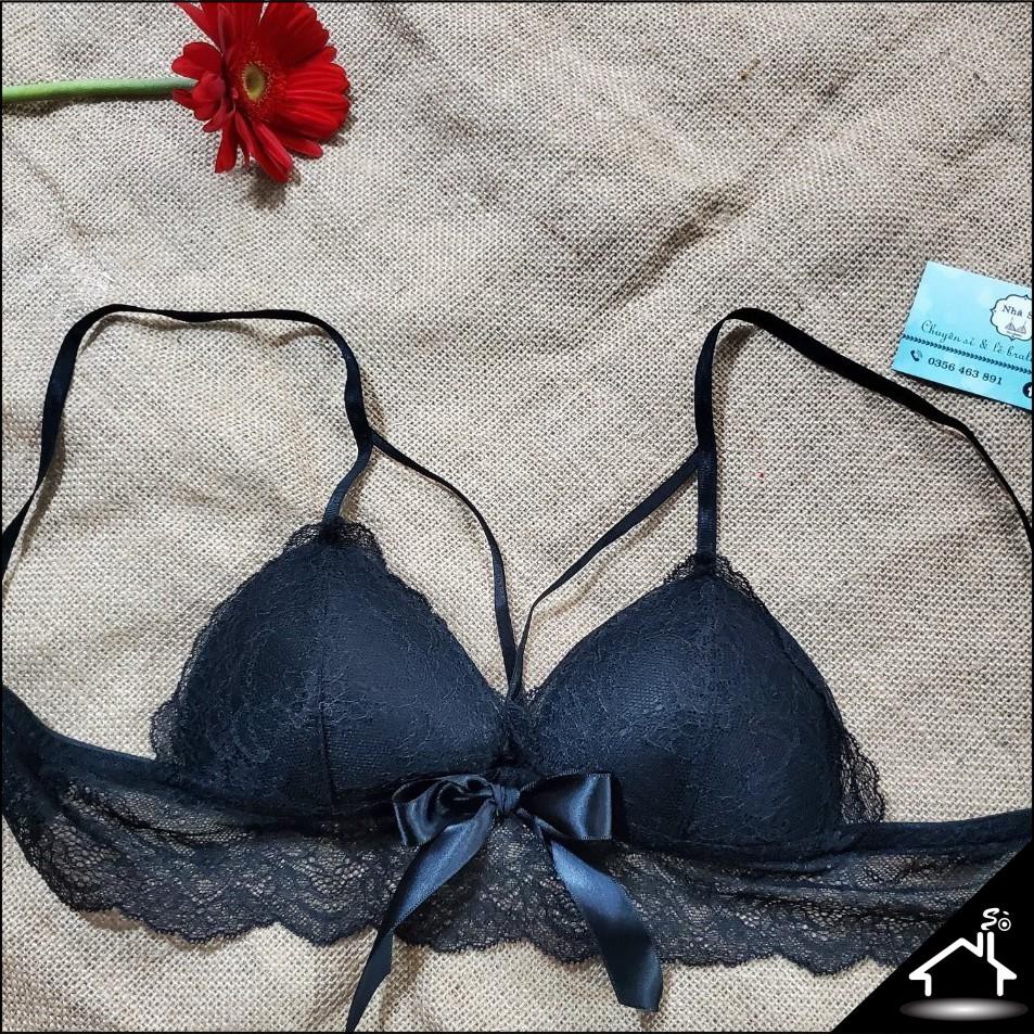 Bộ đồ lót ren, set bra sexy hoa đen nơ lớn quần dây | BigBuy360 - bigbuy360.vn