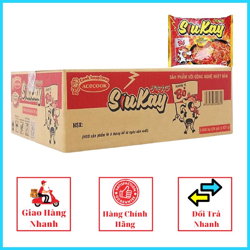 Mì Siu Kay 2 Hương Vị Hải Sản, Bò Siu Kay 7 Cấp Độ Thung24 goi1x 128g MSK01