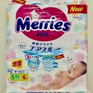 Bỉm dán Merries size S 82+6 miếng