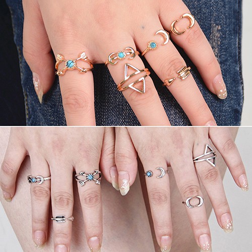 Bộ 6 nhẫn chủ đề hình trăng và mũi tên