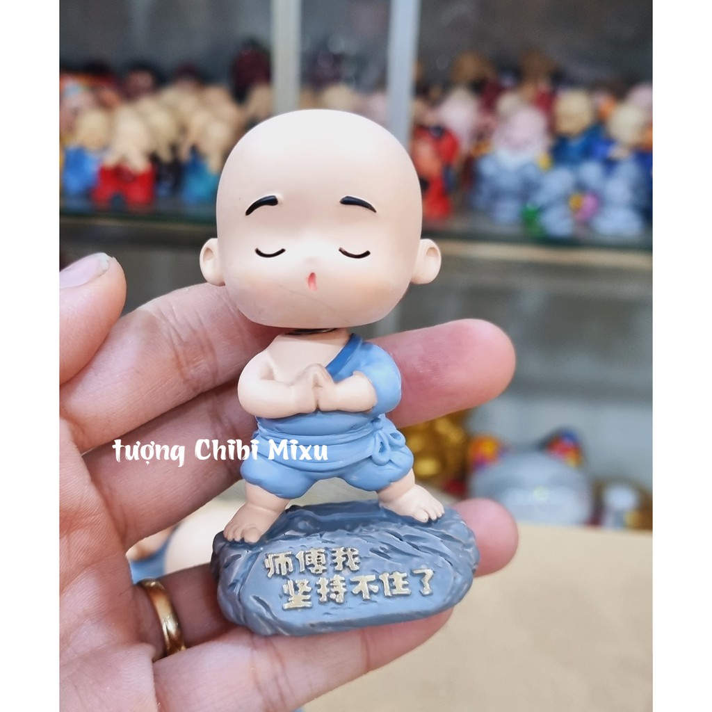 Bộ 04 chú tiểu áo xanh - mẫu lò xo đứng múa võ 8cm