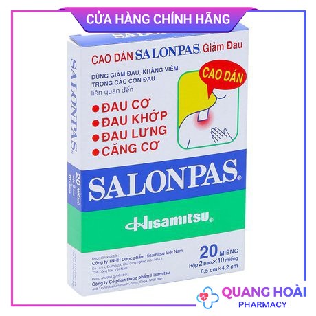 Cao Dán Salonpas Giảm Đau ( Hộp 12, 20 Miếng)