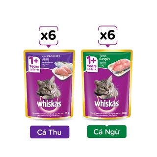 Combo 12 túi mix 2 vị thức ăn pate cho mèo lớn Whiskas 85g/túi