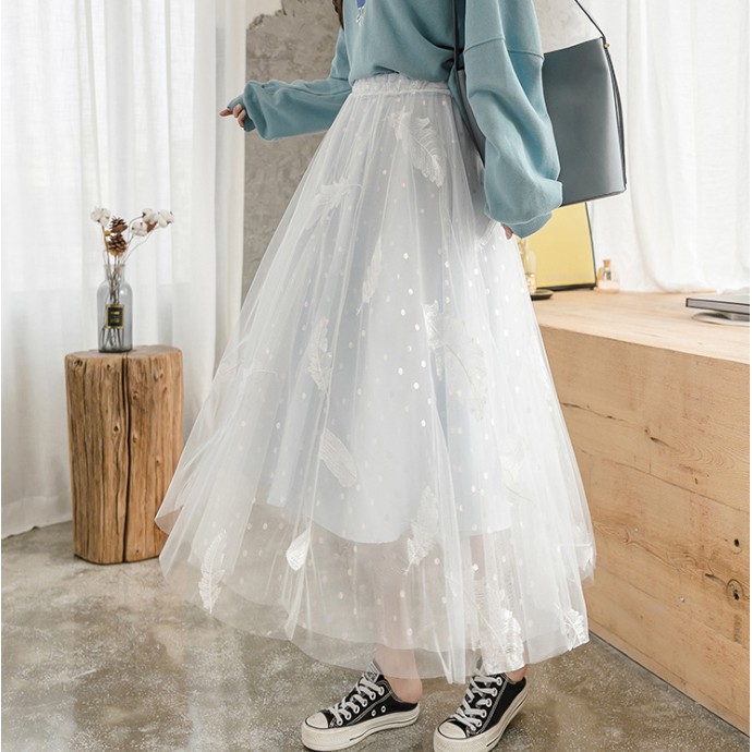 Chân váy xòe công chúa họa tiết lông vũ dễ thương VAY74 free size