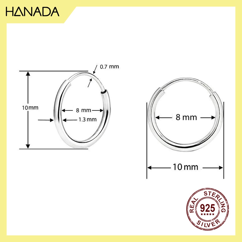 [Mã SKAMLTSM9 giảm 10% đơn 99K] Bông Tai Bạc Hanada Khuyên Tai Bạc Nam Nữ Khoen Tròn Cá Tính Basic