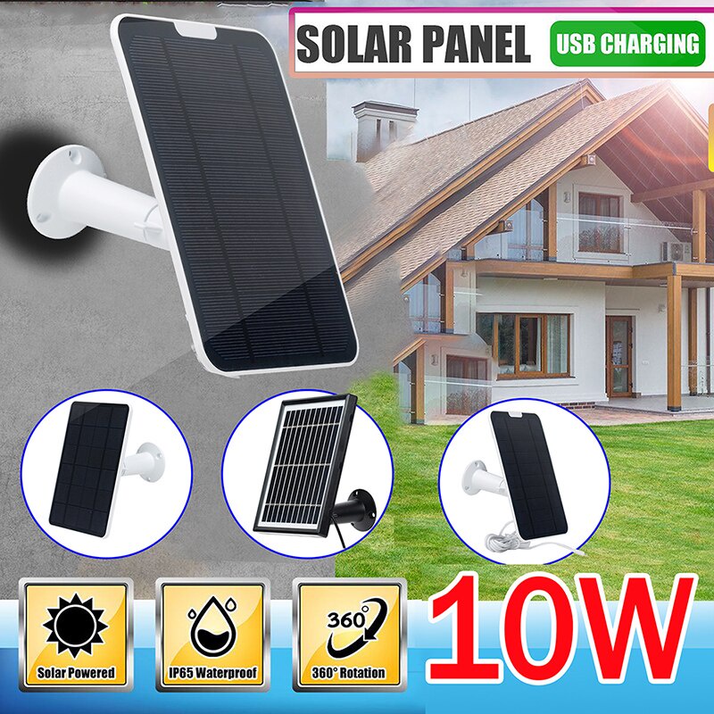 Tấm Sạc Pin Năng Lượng Mặt Trời 10W Chống Thời Tiết Kèm Cáp Sạc USB Cho Camera An Ninh Chất Lượng Cao