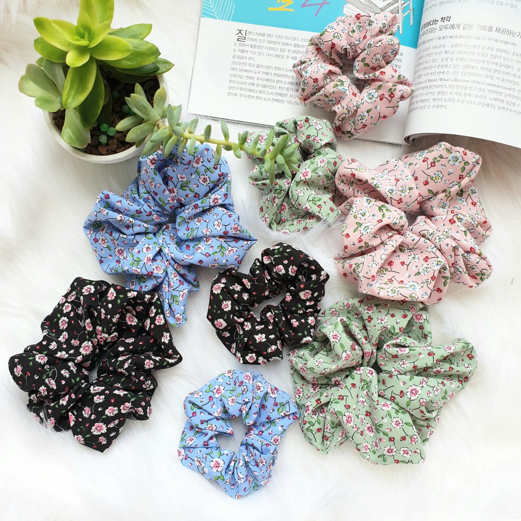 CỘT TÓC SCRUNCHIES LỤA HOA CHERRY NHÍ TO DÚN NHIỀU CJ5