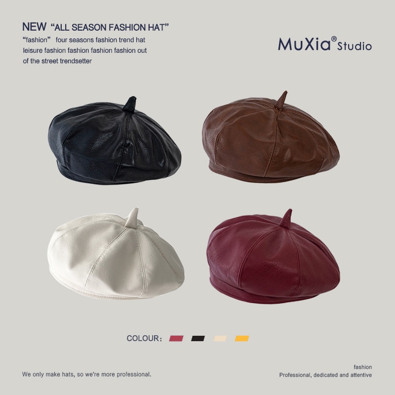 Mũ da nồi nữ Nón da beret Retro Cổ điển Phong cách Hàn Quốc