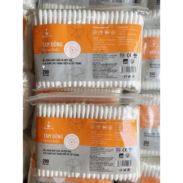 Tăm Bông Người Lớn Cotton Buds 200 que/ Gói Zíp - Bông Bạch Tuyết