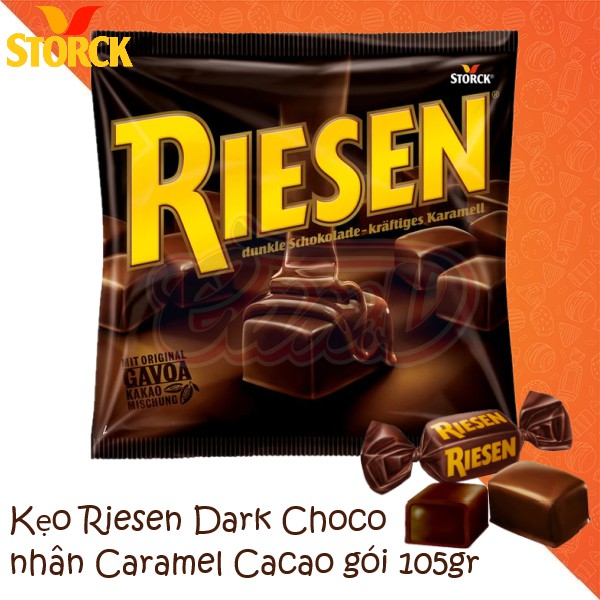 Kẹo Riesen Dark Choco nhân Caramel Cacao gói 105gr