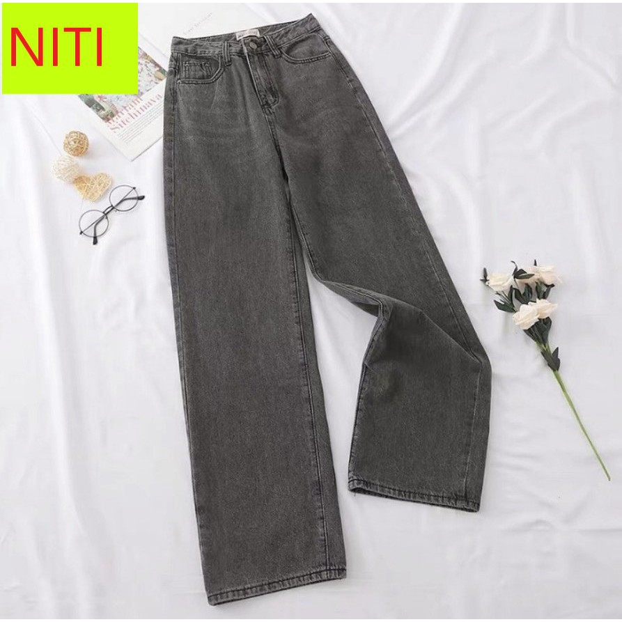 QUẦN JEAN ỐNG RỘNG LƯNG CAO MÀU XÁM LAI CUỐN CAO CẤP NITI FORM CHUẨN ĐỦ SIZE-TD043