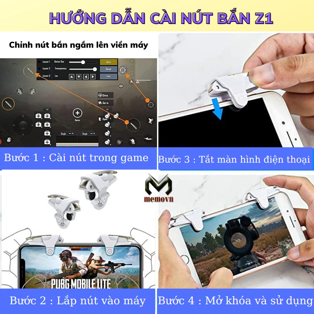 Nút Bắn PUBG Cò Kim Loại Cực Nhạy Z1 Hình Dáng Phi Thuyền Hỗ Trợ Chơi PUBG, Free Fire, COD 4 Ngón Hiệu Quả - Memovn