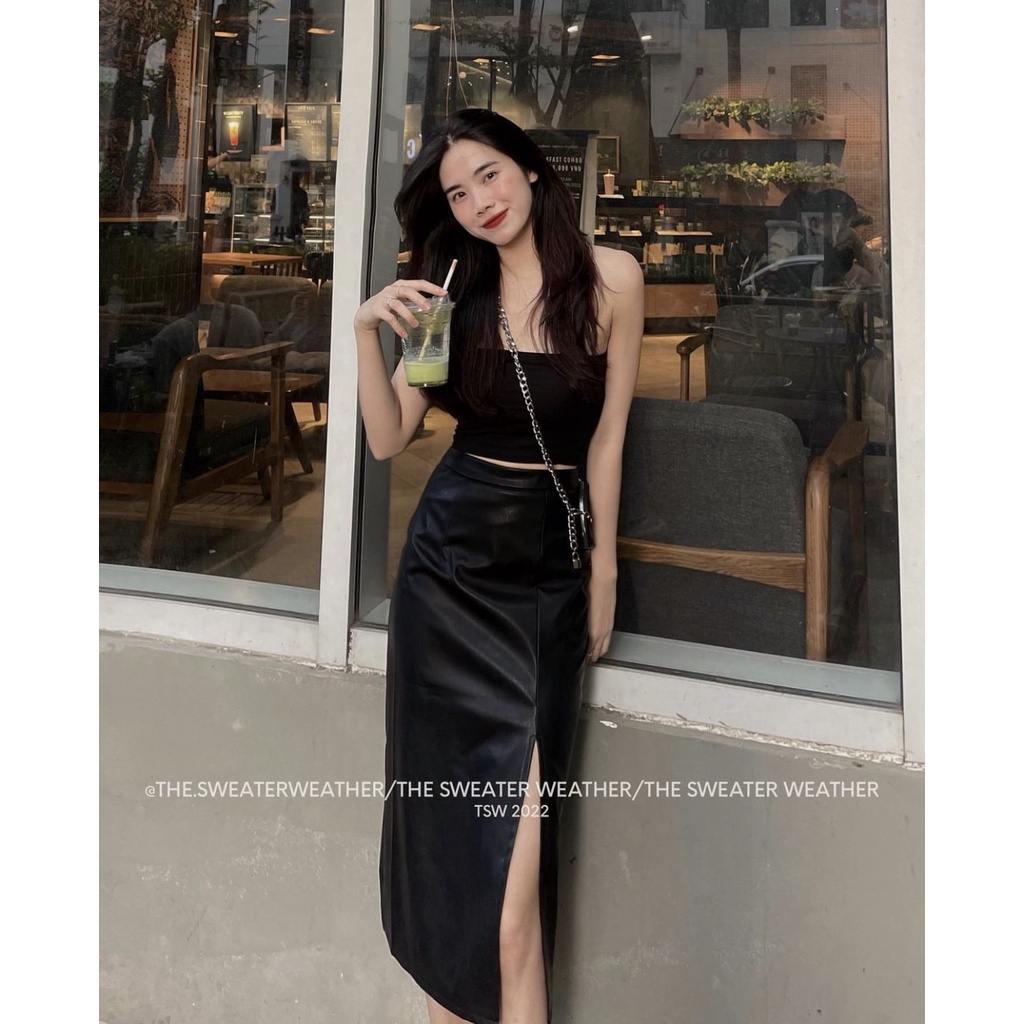 Chân váy da xẻ tà