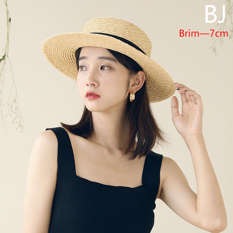 Mũ rơm đi biển Vintage Boater - viền nơ - vành rộng 7cm - (đóng hộp)