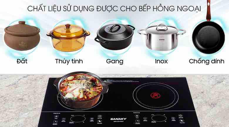 Bếp hồng ngoại đôi Sanaky SNK-201HGW,Không kén nồi chảo, dùng được tất cả các loại nồi khác