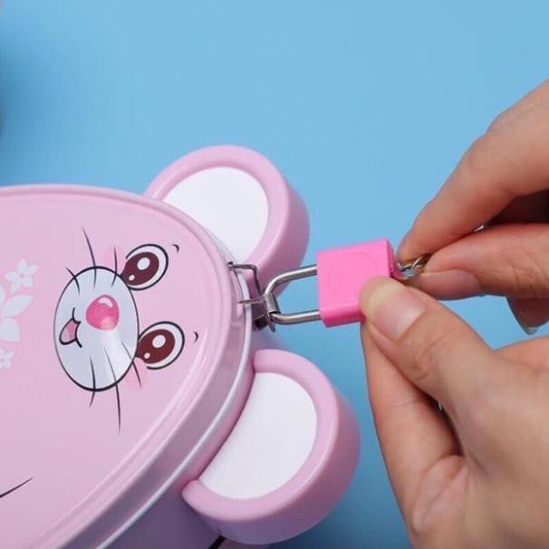 Hộp tiết kiệm hình chuột có khoá sắt cao cấp