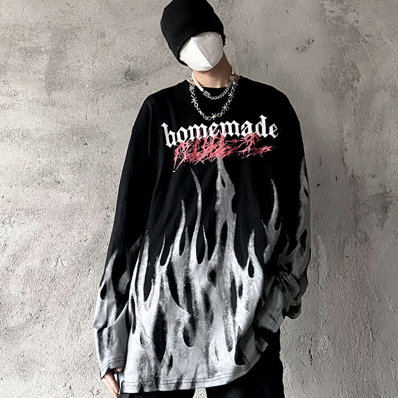 Áo Thun Tay Dài Dáng Rộng Họa Tiết Màu Nhuộm Phong Cách Hip Hop Thời Trang Mùa Hè Mới