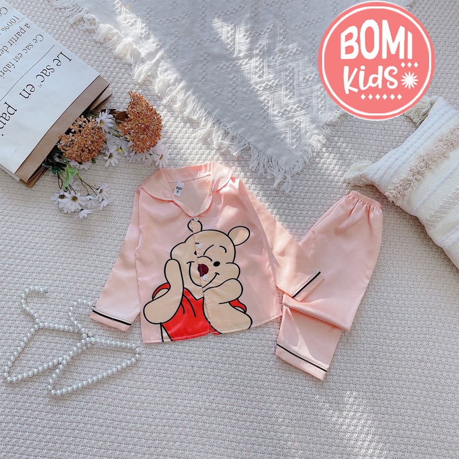 [19kg - 40kg] Đồ Bộ Bé Gái Mặc Nhà dài tay cao cấp Pijama Lụa Cao Cấp Cho Bé