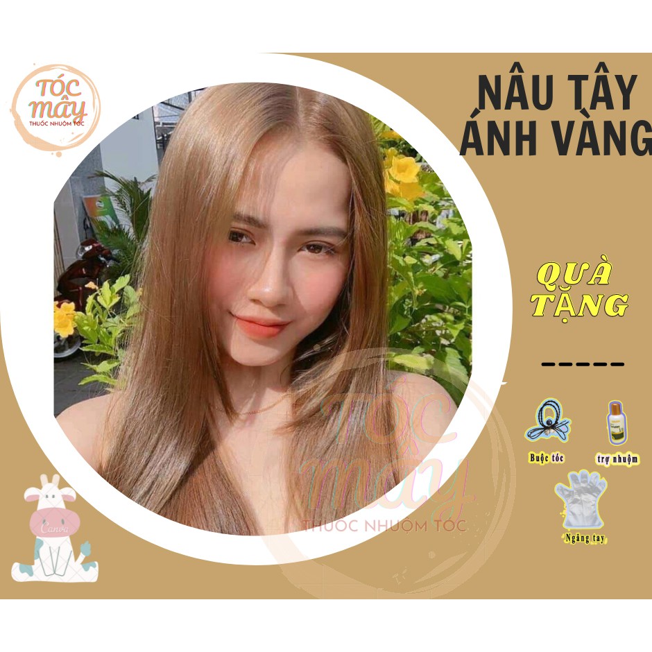 Một bộ thuốc nhuộm tóc màu Nâu  tây ánh vàng+ tặng oxy trợ nhuộm (tặng kèm gang tay và HDSD)