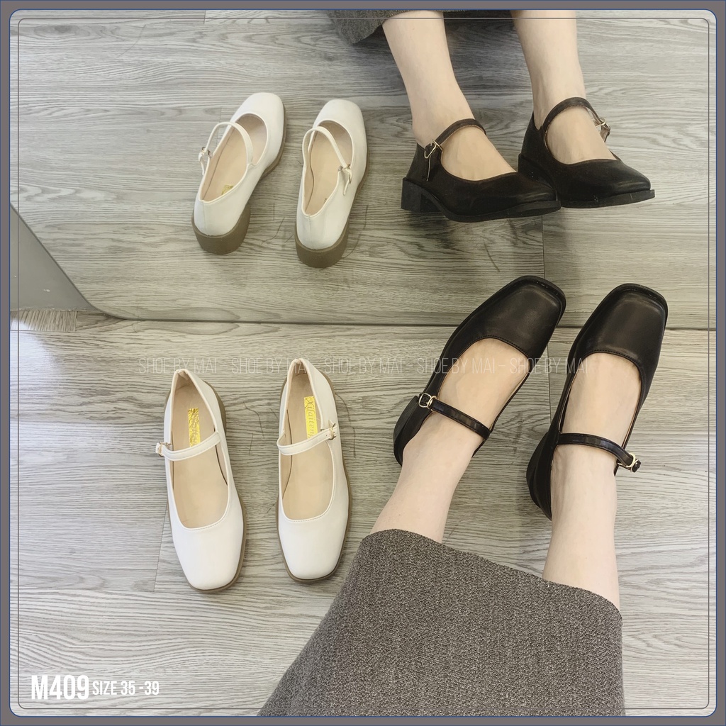 Giày búp bê nữ, quai ngang đế vuông M409 SHOEBYMAI