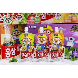 (HỘP 10 GÓI) NƯỚC HỒNG SÂM TRÁI CÂY PORORO ĐỦ VỊ CHO BÉ DATE 2024