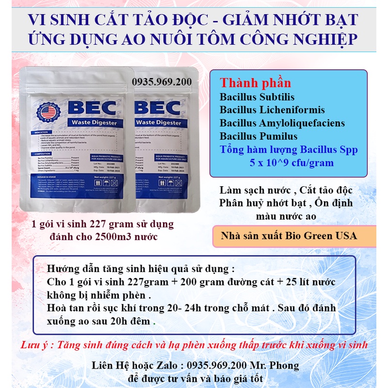 Combo 3 gói BEC 3 gói BZT Men Vi Sinh Cắt Tảo Độc Xử Lý Nước Đáy Ao Nuôi Tôm Cá