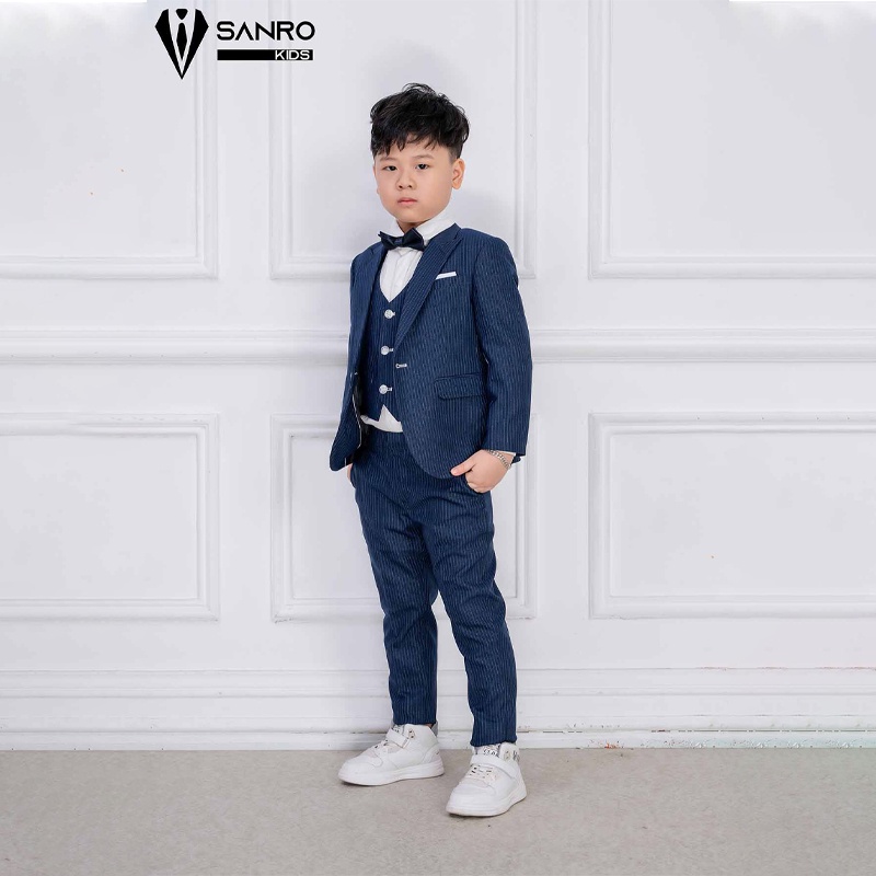 Bộ vest bé trai thiết kế xanh đậm kẻ