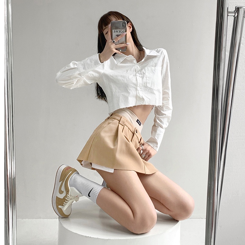 Áo Sơ Mi Nữ Croptop Thiết Kế Dài Tay Form Rộng Phối Túi Ngực Phong Cách Ulzzang Thời Trang Sugal SO MI NU 029V2