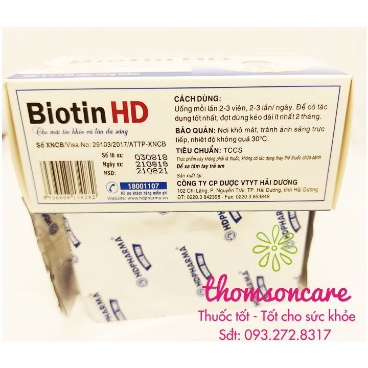 Viên uống bổ sung Biotin Vitamin H giúp ngăn ngừa rụng tóc, hói đầu, giảm lão hóa - Biotin HD - Hộp 100 viên | BigBuy360 - bigbuy360.vn