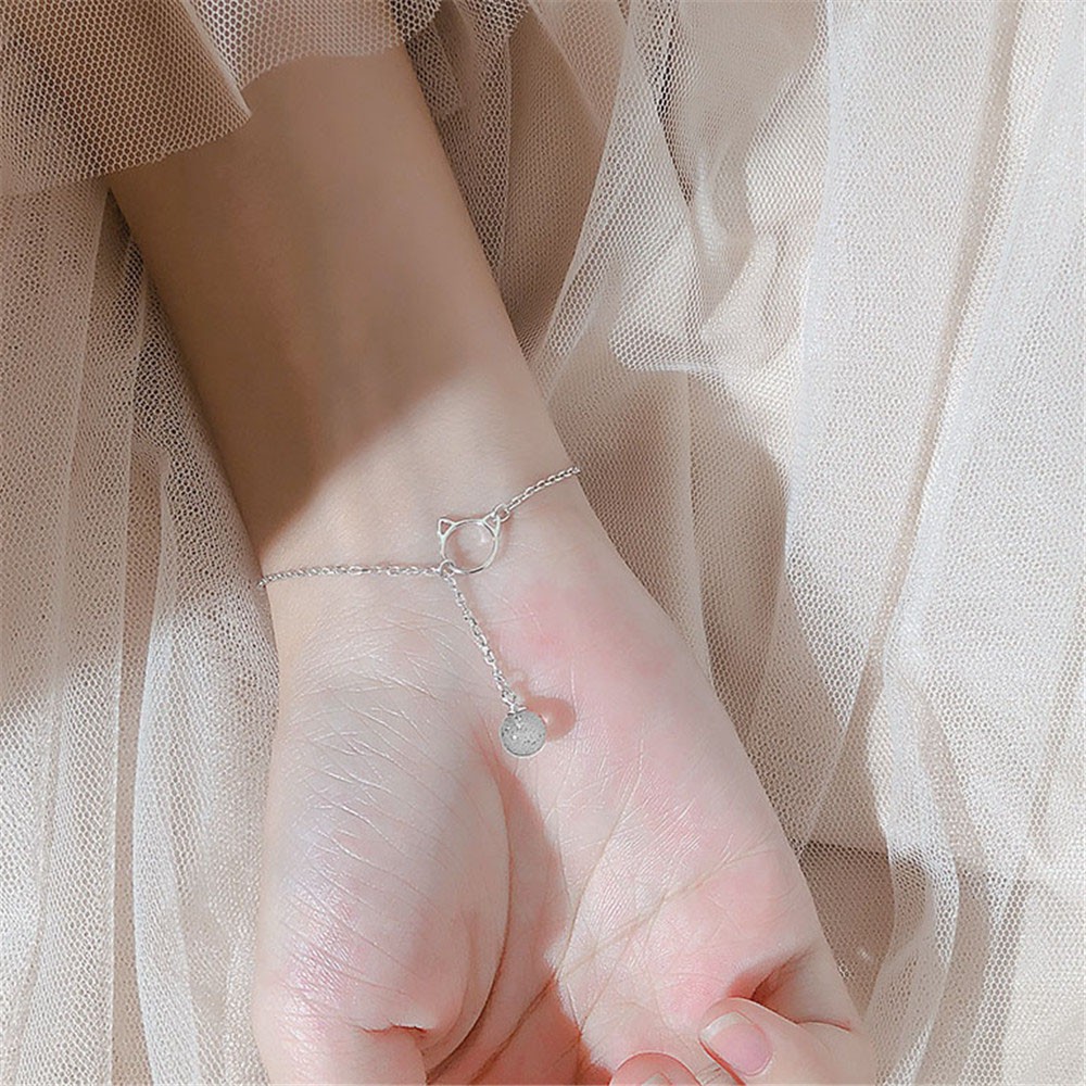 Vòng tay mặt mèo đính đá dễ thương phong cách Hàn Quốc