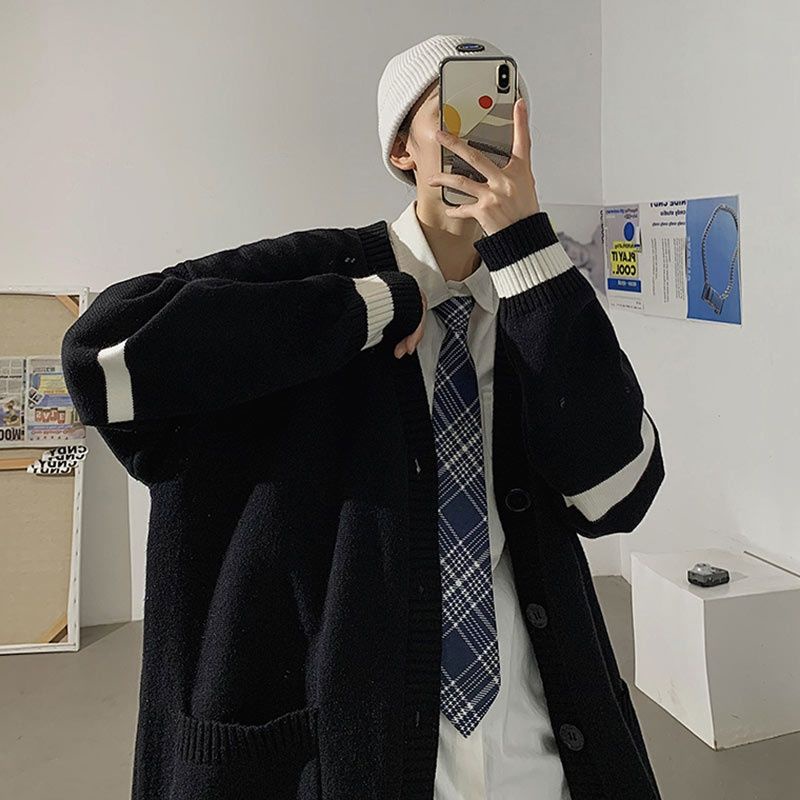 Áo Khoác Cardigan Dệt Kim Cổ Chữ V Dáng Rộng Phong Cách Hàn Quốc Thời Trang Mùa Đông Cho Nam Giới