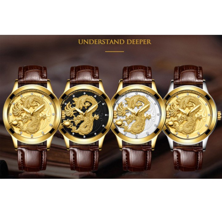 Đồng hồ rồng nam tivise mặt dây da chay pin