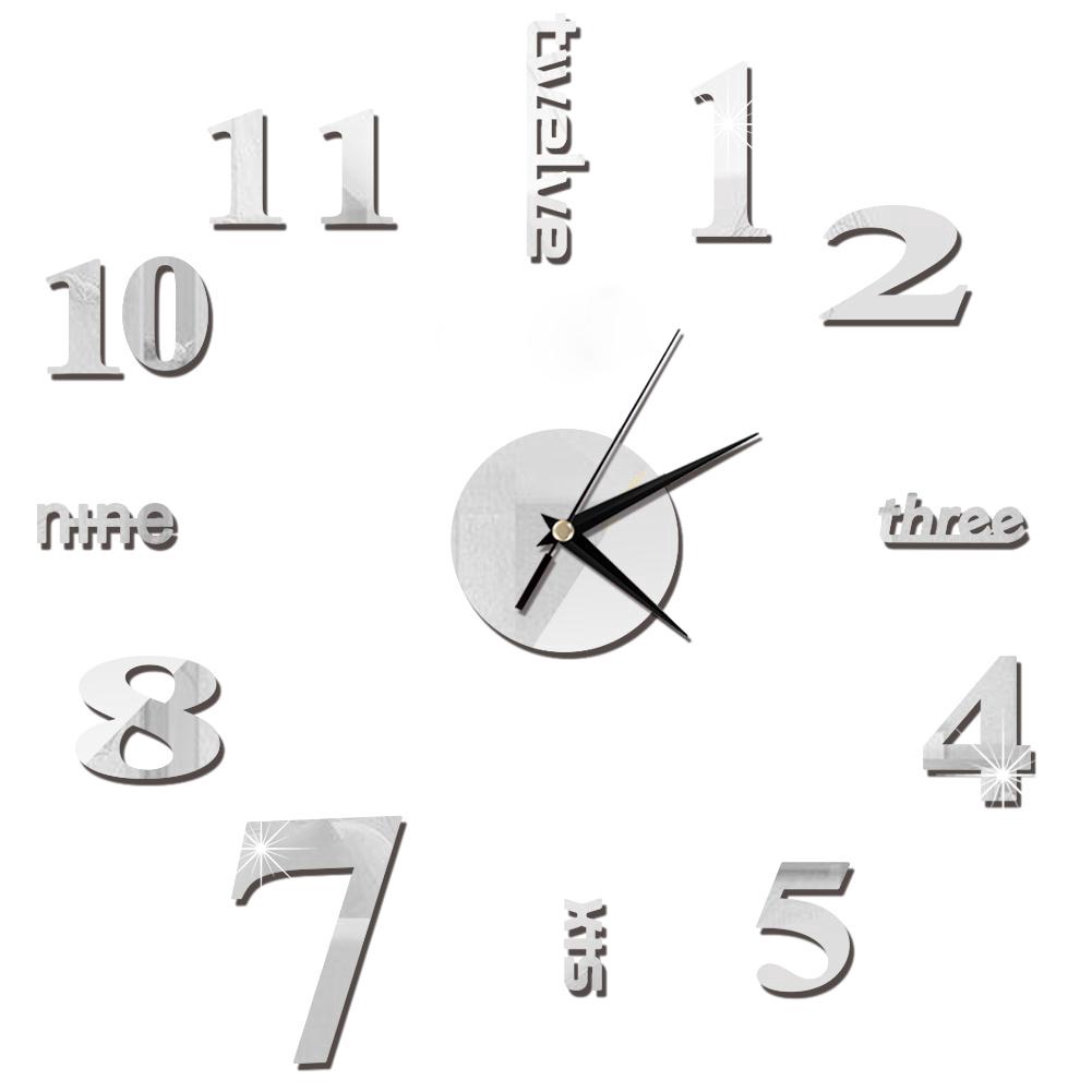 Đồng Hồ Dán Tường Mặt Gương Acrylic 3D DIY Không Khung Kích Thước Nhỏ Nhắn Không Gây Tiếng Ồn