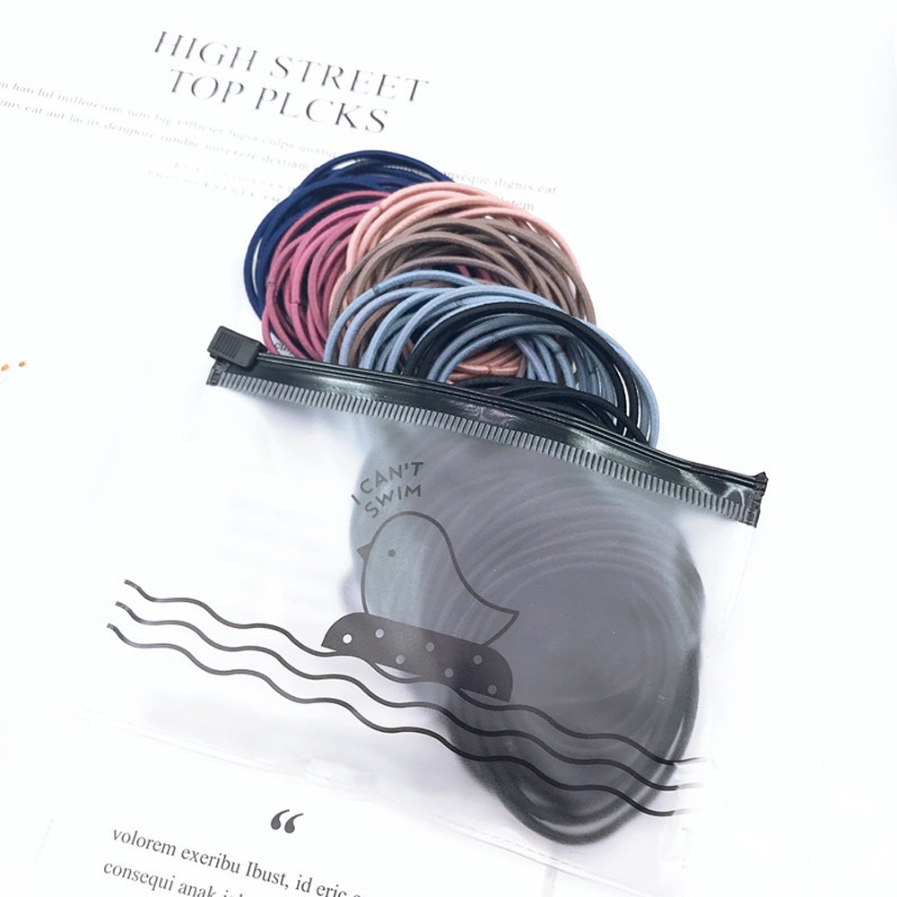 Set 100 Dây Thun Buộc Tóc Túi Zip Với Nhiều Màu Sắc Co Giãn Cho Người Lơn Và Trẻ Em Phong Cách Hàn Quốc